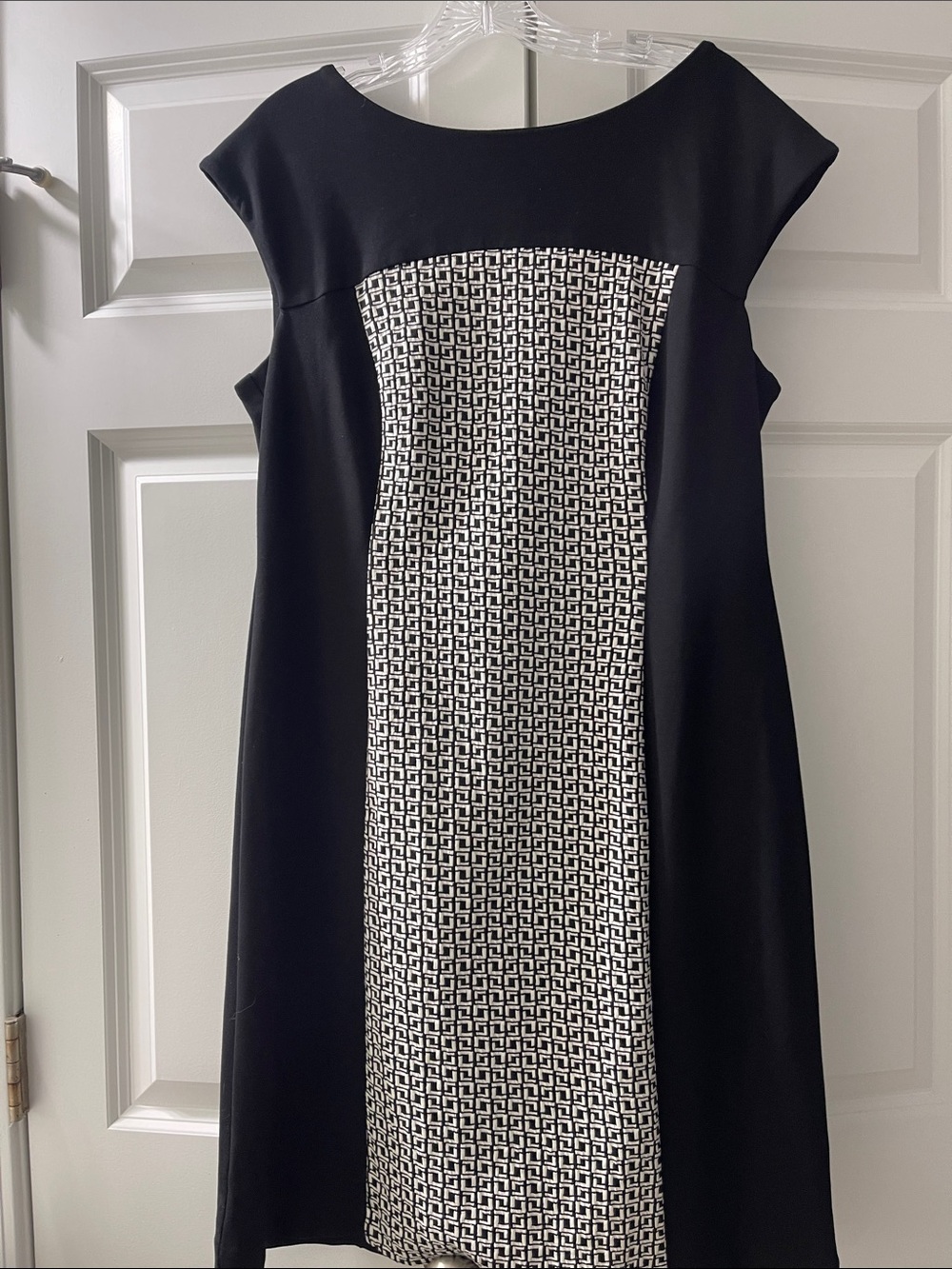 Chico's Black Shift Dress with White Geometric Panel